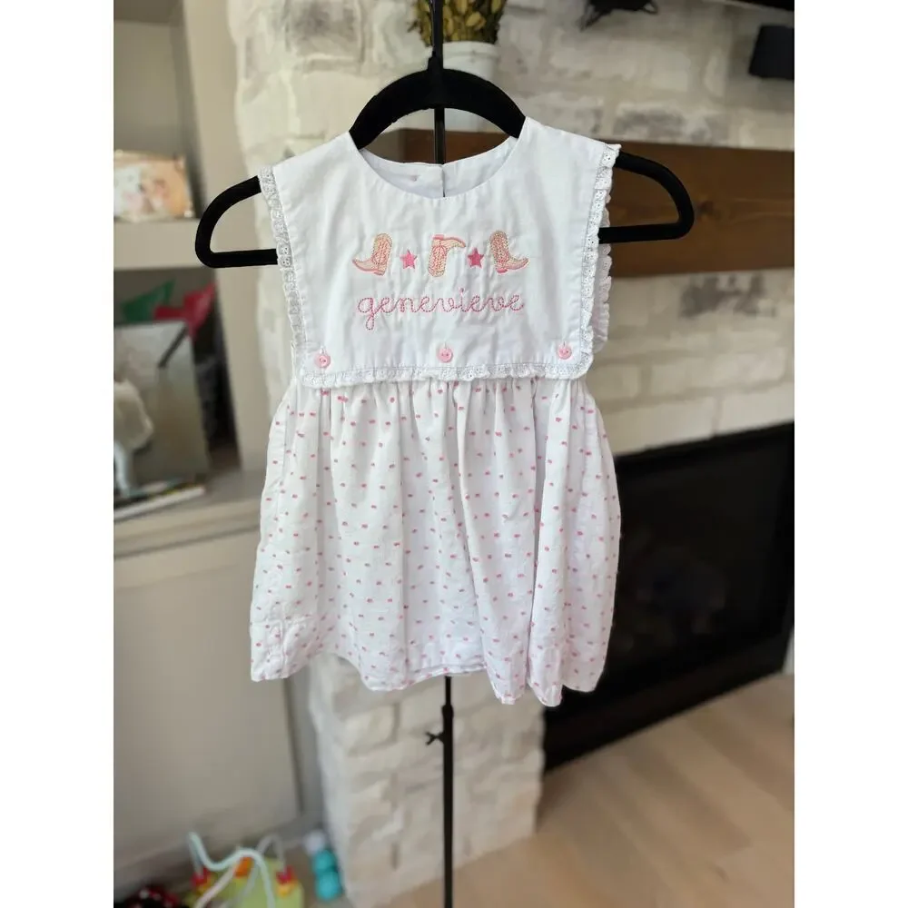 The Graykate Lot Girls White/Pink Swiss Dot Blaire Bib Dress Size 2T